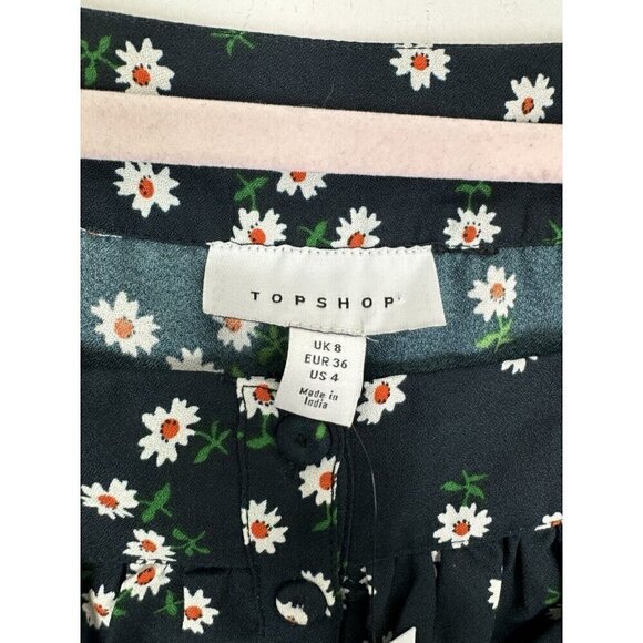 Topshop Blue White Floral Long Sleeve Ruffle Romper NWT Size 4 Long Sleeve - Picture 6 of 9